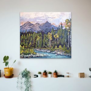 Shooting Past original art by Tara Higgins - landscape oil painting - mountains, rivers and trees