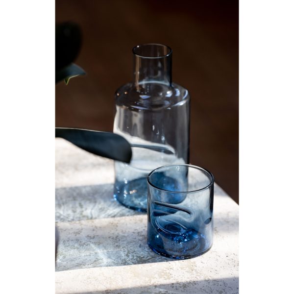 Dougherty Glassworks in Vancouver, mouth blown carafe and tundra drinking glasses at h squared gallery in Fernie, BC - blue glass