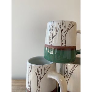 Juliana Rempel aspen mugs, green bottom, beautiful handle, Canadian pottery, restock at h squared gallery