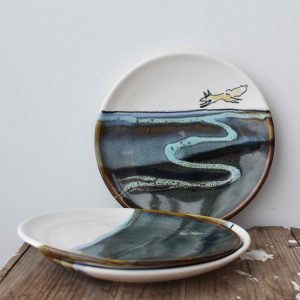 landscape and fox handmade small plate pottery