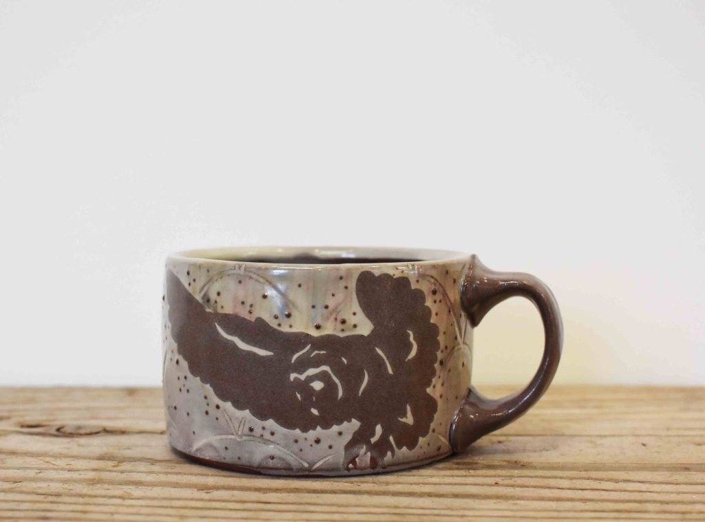 short owl mug by Katy Drijber, Canadian potter at h squared gallery in Fernie