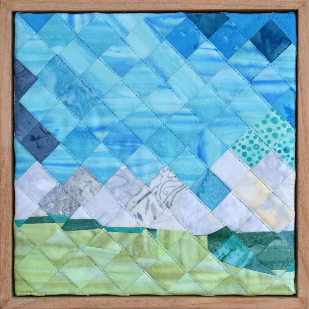 sam Sedlowsky's pixel prairie, fabric artist, framed wall art at h squared gallery downtown Fernie
