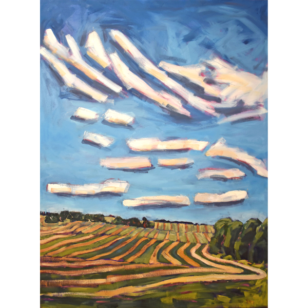 tara-higgins-pinstriped-landscape-painting at h squared gallery - Canadian artists, makers, and artisans.