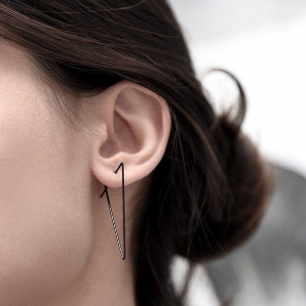 Pursuits Svelte Tri Hoops matte black - geometric earrings handcrafted in Toronto at h squared in Fernie, BC