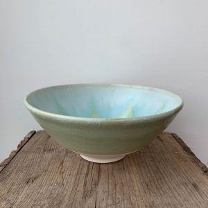 Canadian potter Katy Drijber wheel thrown drippy bowl in mint, light blue - porcelain pottery bowl at h squared in Fernie BC