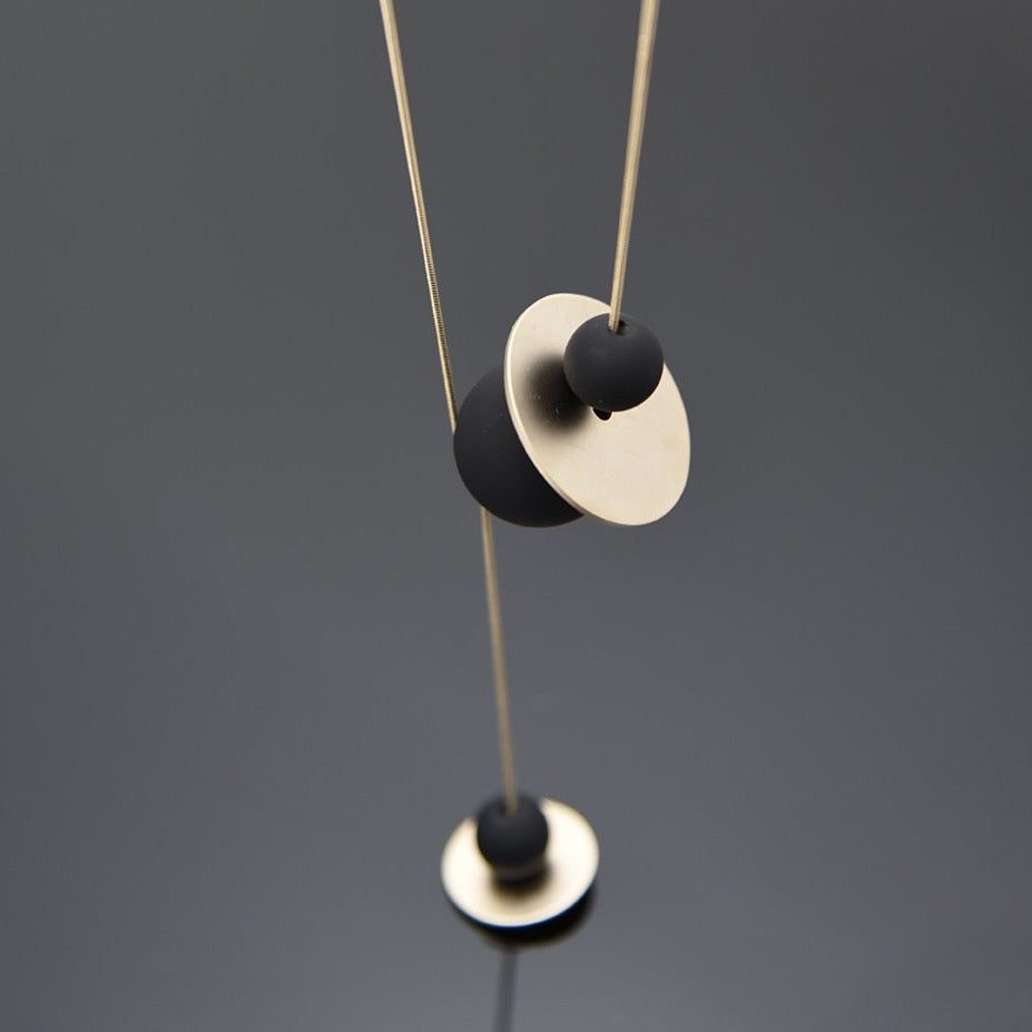 pursuits quince versatile modern necklace with black orbs - in gold and black. Canadian made jewellery in Fernie, BC.