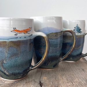Arundel Pottery blue landscape mugs