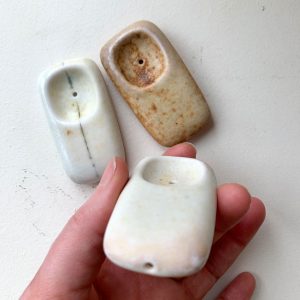 hand built, wood fired, small ceramic pipes by Heather Dynes-Smit
