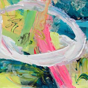 Jackie Impey, Canadian abstract painter, mixed media, free form, colourful, bright, and fun artist- small works - blue