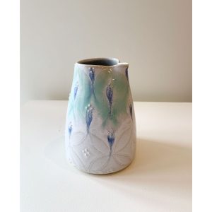 Katy Drijber porcelain cream in teal and blue at h squared gallery