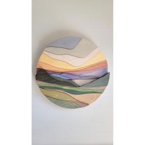 calm and beautiful layered wood wall art by Meghan Bellamy of Canadian landscapes, sky, coast, and land