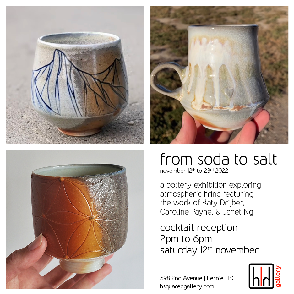 past events at h squared - from soda to salt - pottery show with Canadian potters