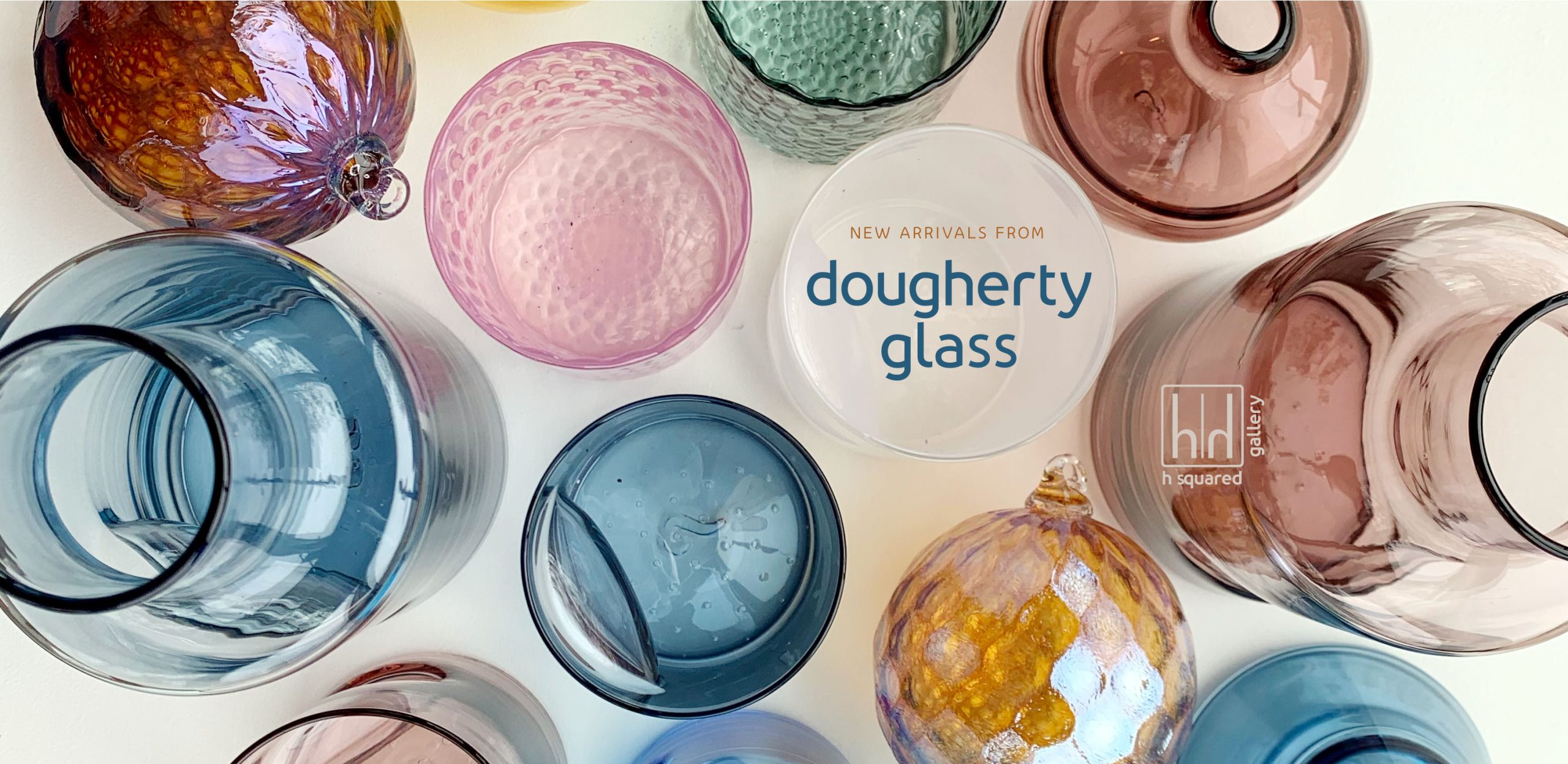 New arrivals from Dougherty Glassworks - tundra and deco drinking glasses, carafes, bud vases, and glass orbs