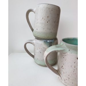 Eryn Prospero Pottery large ceramic mugs in turquoise and blue made in Nelson BC Pro Pro pottery
