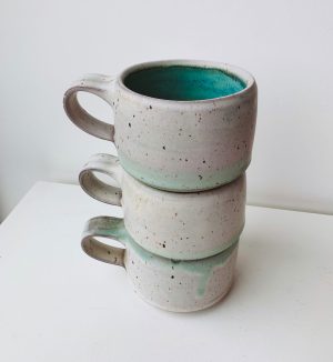 Eryn Prospero Pottery small ceramic mugs in turquoise and blue made in Nelson BC Pro Pro pottery