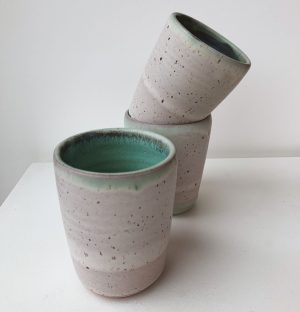 Eryn Prospero Pottery tumblers in turquoise and blue
