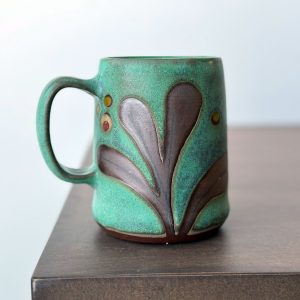 Juliana Rempel ceramic green leaf stein mug at h squared art gallery featuring Canadian artists