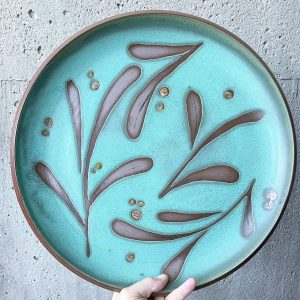 Juliana Rempel's Green Leaf and Berries large ceramic platter by Calgary potter at h squared gallery in Fernie