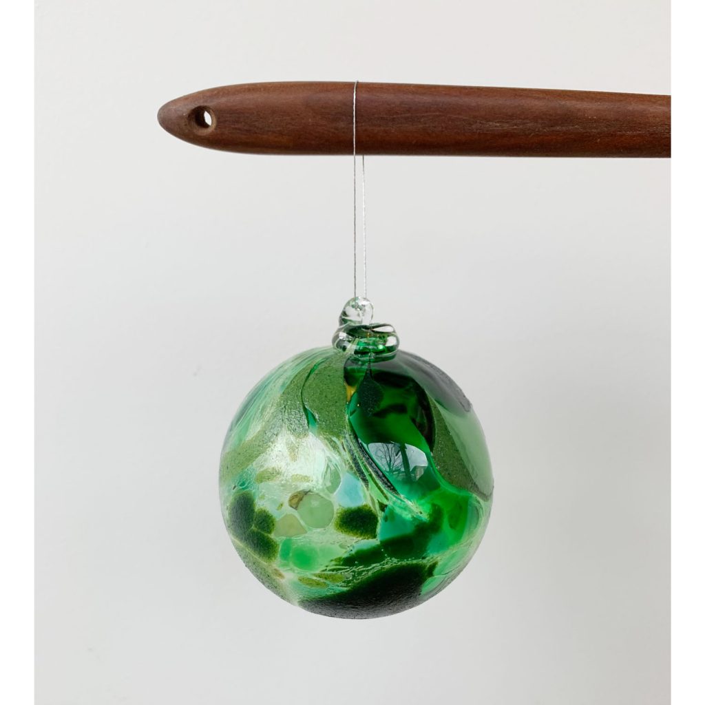 Beautifully Tiny h squared holiday group show with Leah Petrucci's sun catcher ornaments in green