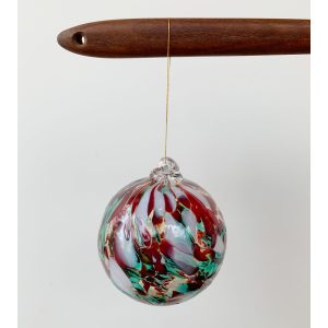 Beautifully Tiny h squared holiday group show with Leah Petrucci's sun catcher ornaments in red, white, and green