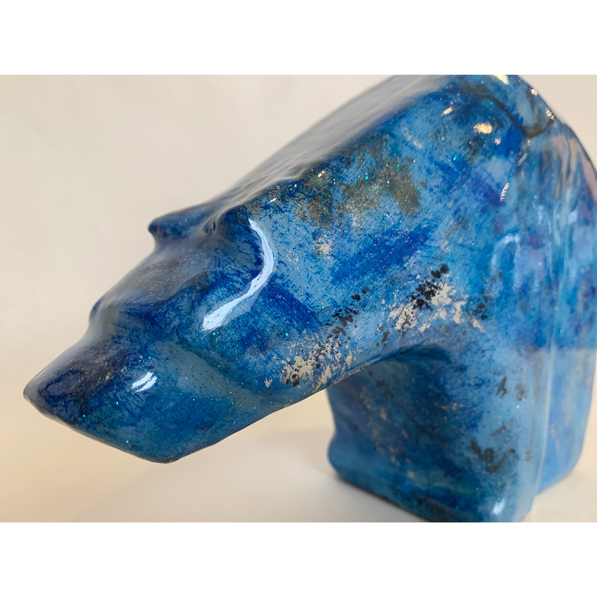 Head Down Bear – Blue – Soapstone Sculpture image 3