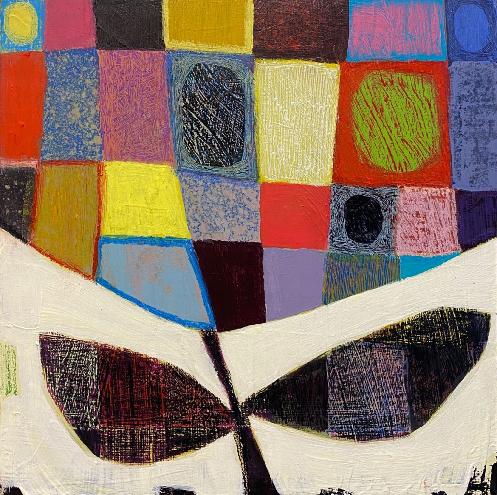 Chantey Dayal's small works acrylic on panel original artwork of abstract quilt flower