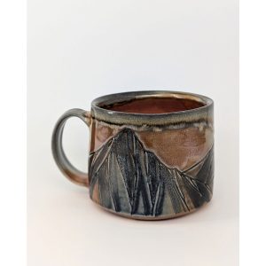 Topo Pots ceramic high fired atmospheric skyline mug at Fernie's best Canadian pottery shop