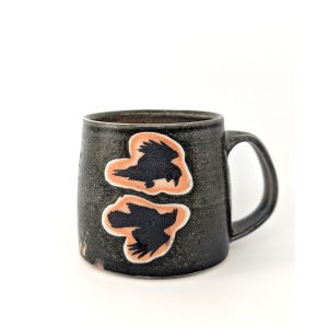 Topo Pots ceramic high fired atmospheric crow mug at Fernie's best Canadian pottery shop