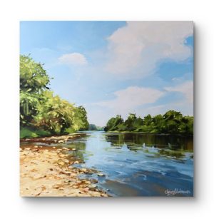 Oksana Alekseeva's 'The Flowing Silence' river side landscape painting original art at h squared gallery