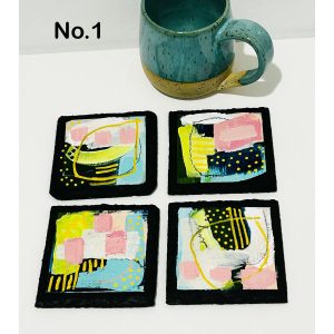 Slate hand painted abstract coasters by Fernie artist Jackie Impey