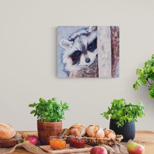 raccoon original artwork by Canadian wildlife painter, Leslie Starr, at Fernie's best art gallery