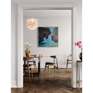 original Canadian landscape artwork by artist Leslie Starr of waterfall and rocky cliffs at Fernie's gallery