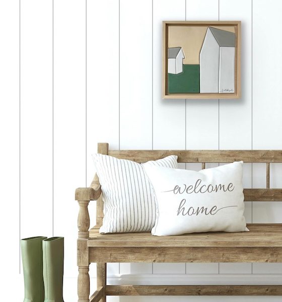 Juliana Rempel ceramic tile wall art of farm buildings - minimalist artwork for your home or office