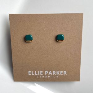 Square Teal Geometric Ceramic Earrings