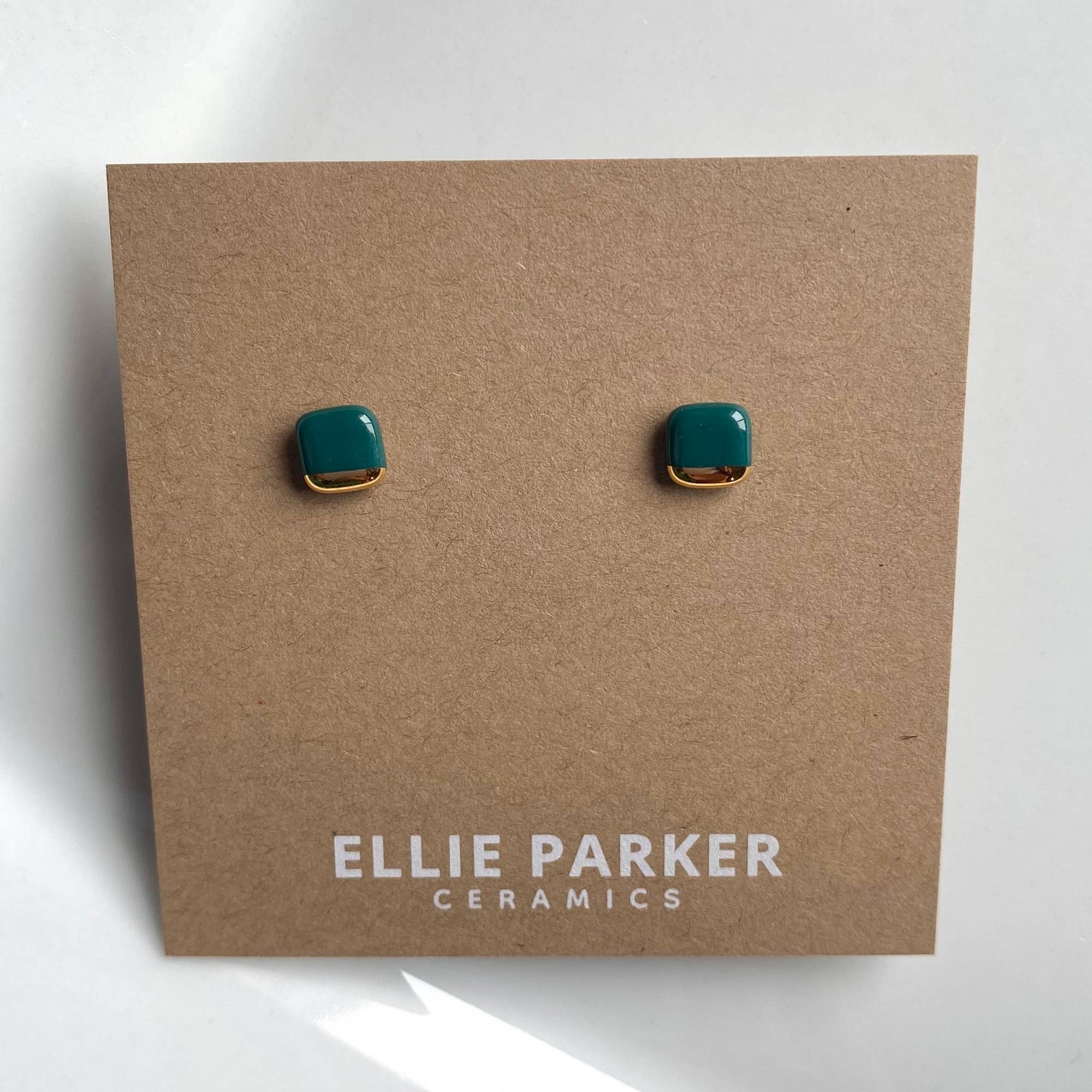 Square Teal Geometric Ceramic Earrings