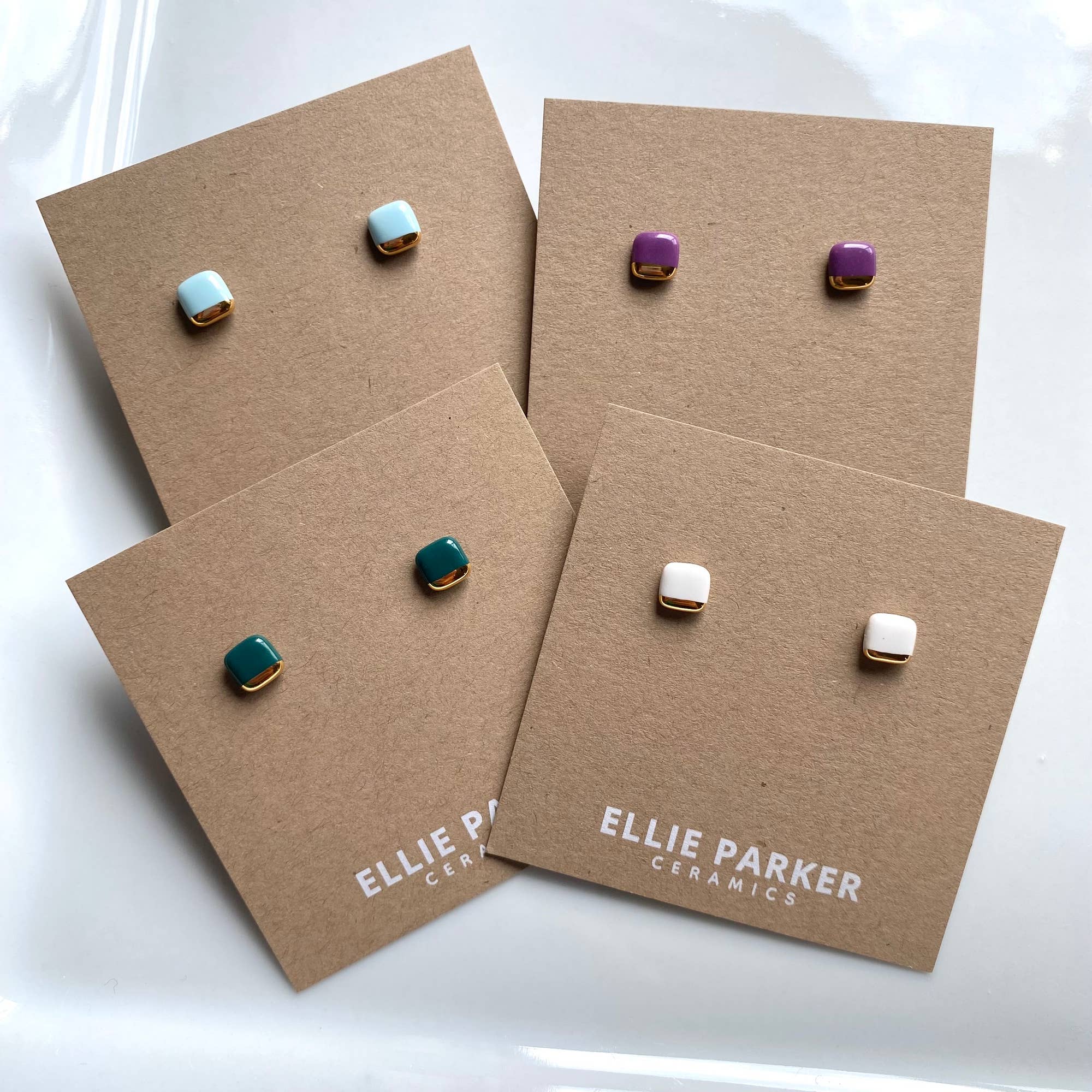 Square Teal Geometric Ceramic Earrings - Image 3