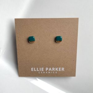 Square Teal Geometric Ceramic Earrings