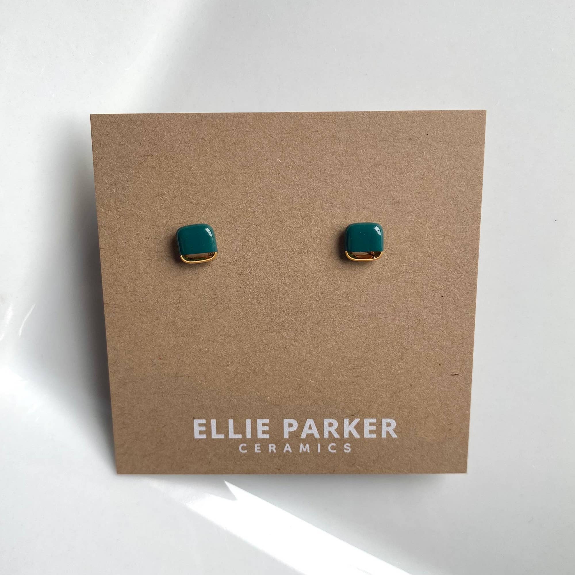 Square Teal Geometric Ceramic Earrings - Image 2